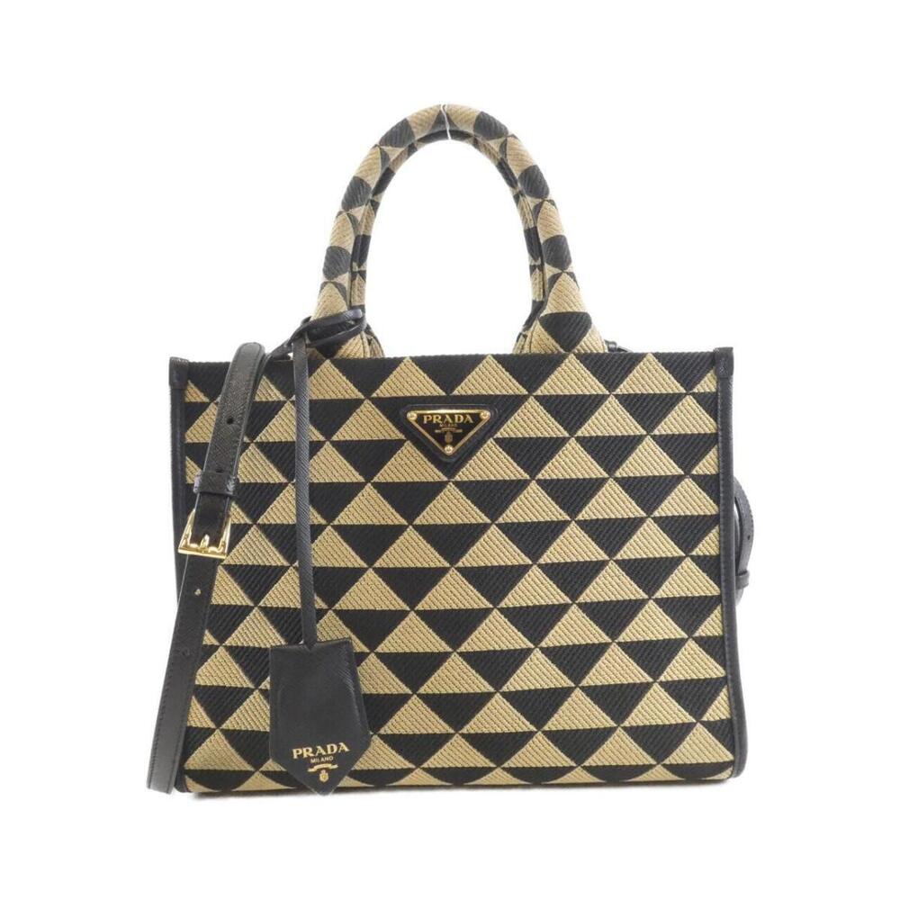 Prada Symbole Tote Bag geometric jacquard Beige Black